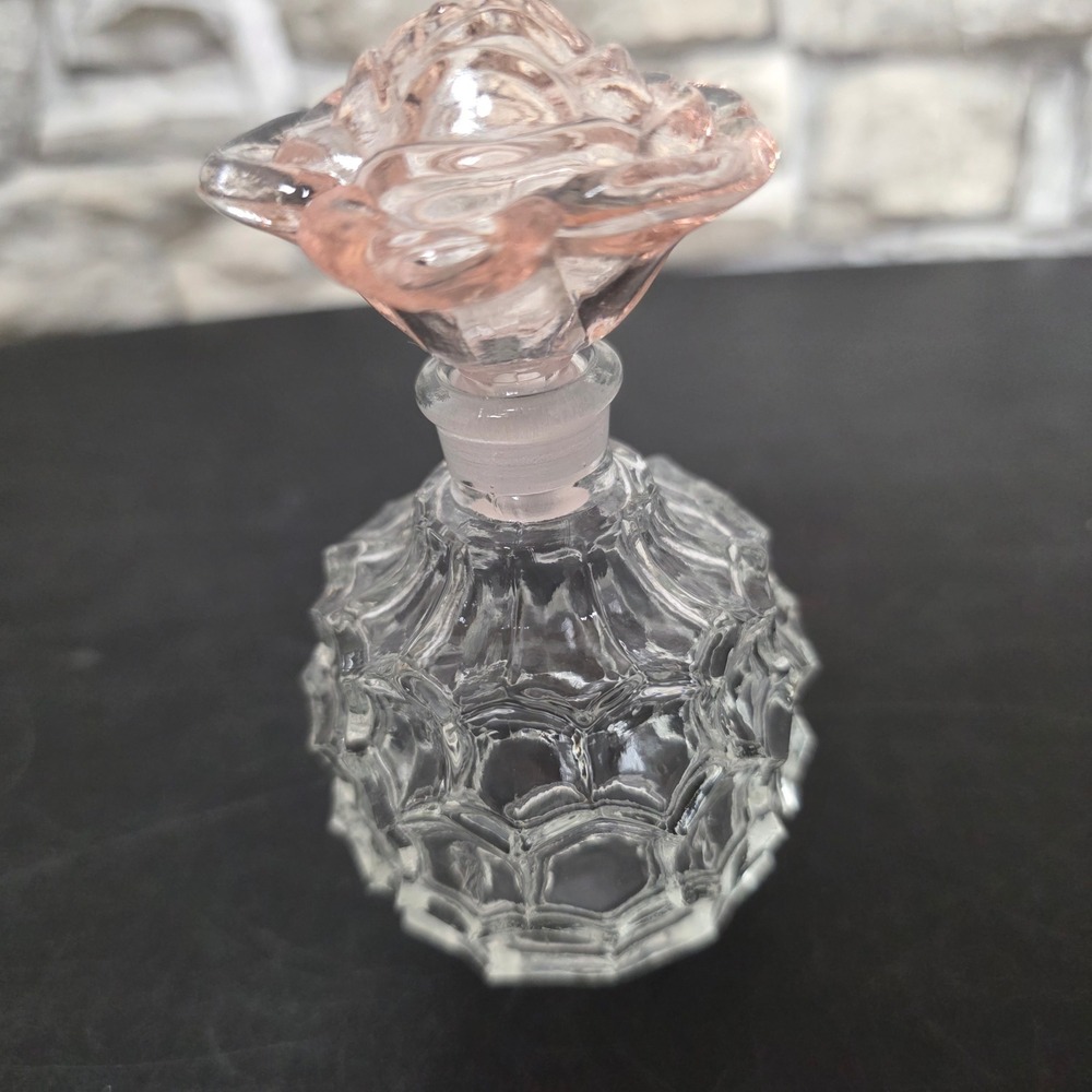 Irice Vintage Glass Perfume Bottle Pink Rose Stopper Extra Silver Dauber Decor - Picture 7 of 12
